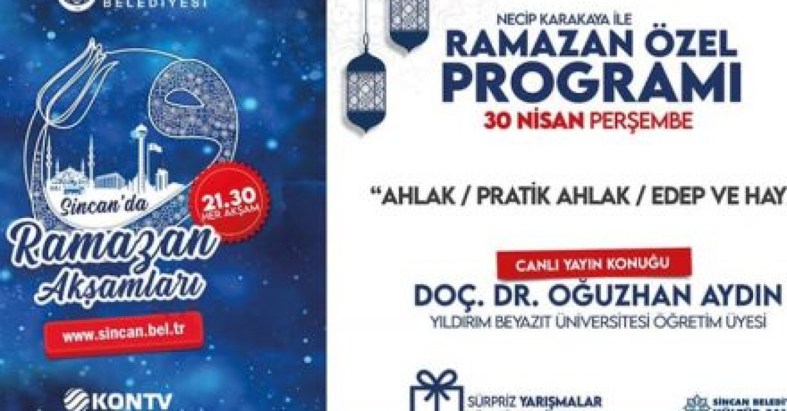 Ahlak, Pratik Ahlak, Edep ve Haya” konularının yer alacağı canlı yayınımızı 21.30’da KON TV ve sincan.bel.tr’den izleyebilirsiniz.