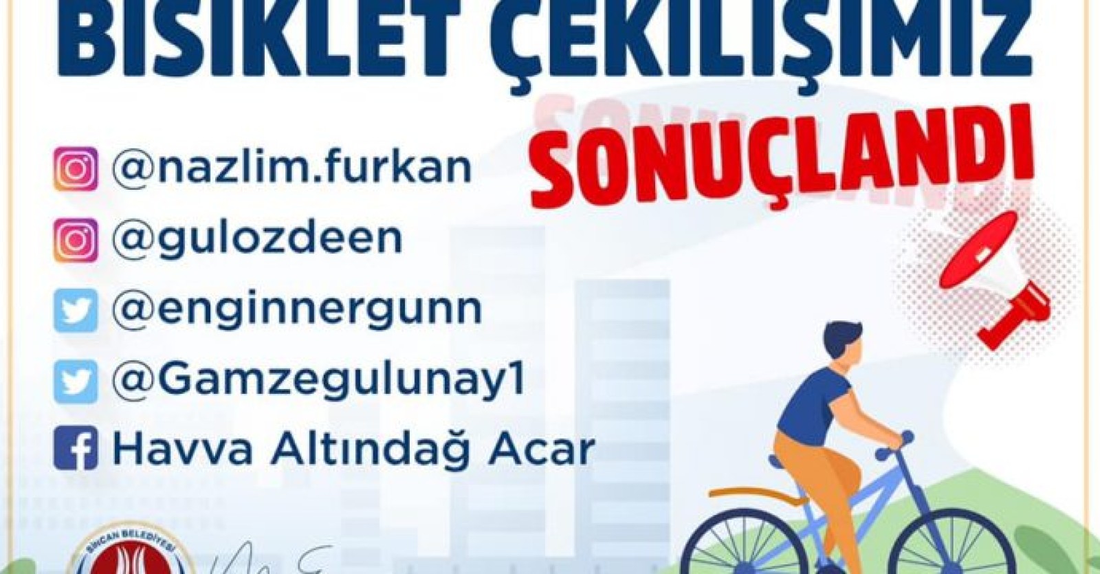 Dünya Çevre Günü dolayısıyla düzenlemiş olduğumuz bisiklet çekilişimizin sonucu belli oldu.