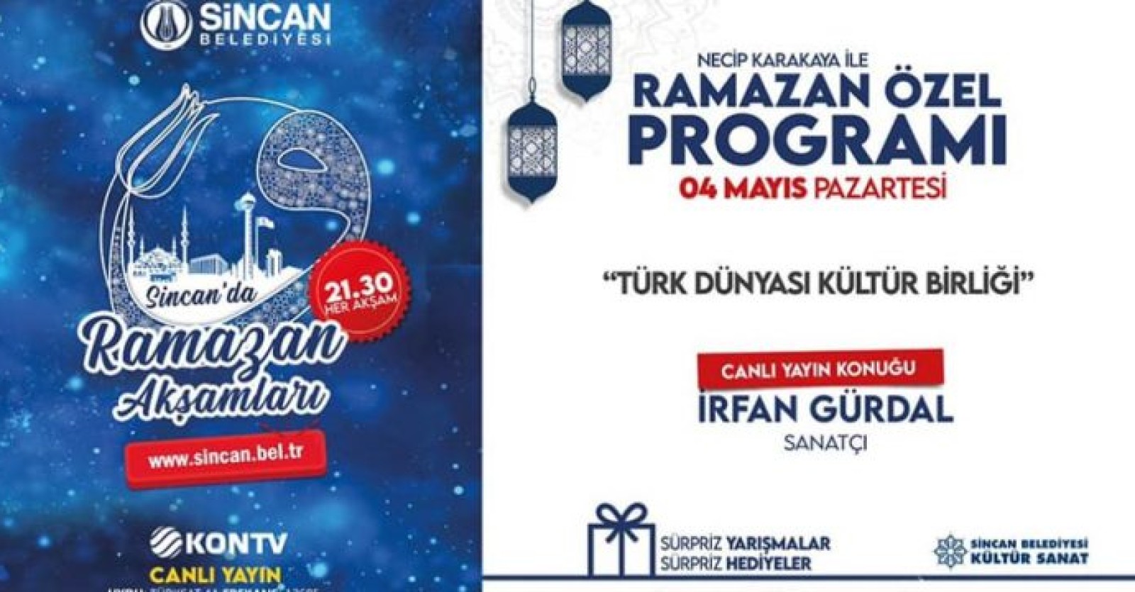 Değerli Sanatçı İrfan Gürdal’ın konuk olacağı Sincan’da Ramazan Akşamları programımızda bu akşam “Türk Dünyası Kültür Birliği” konuşulacaktır.