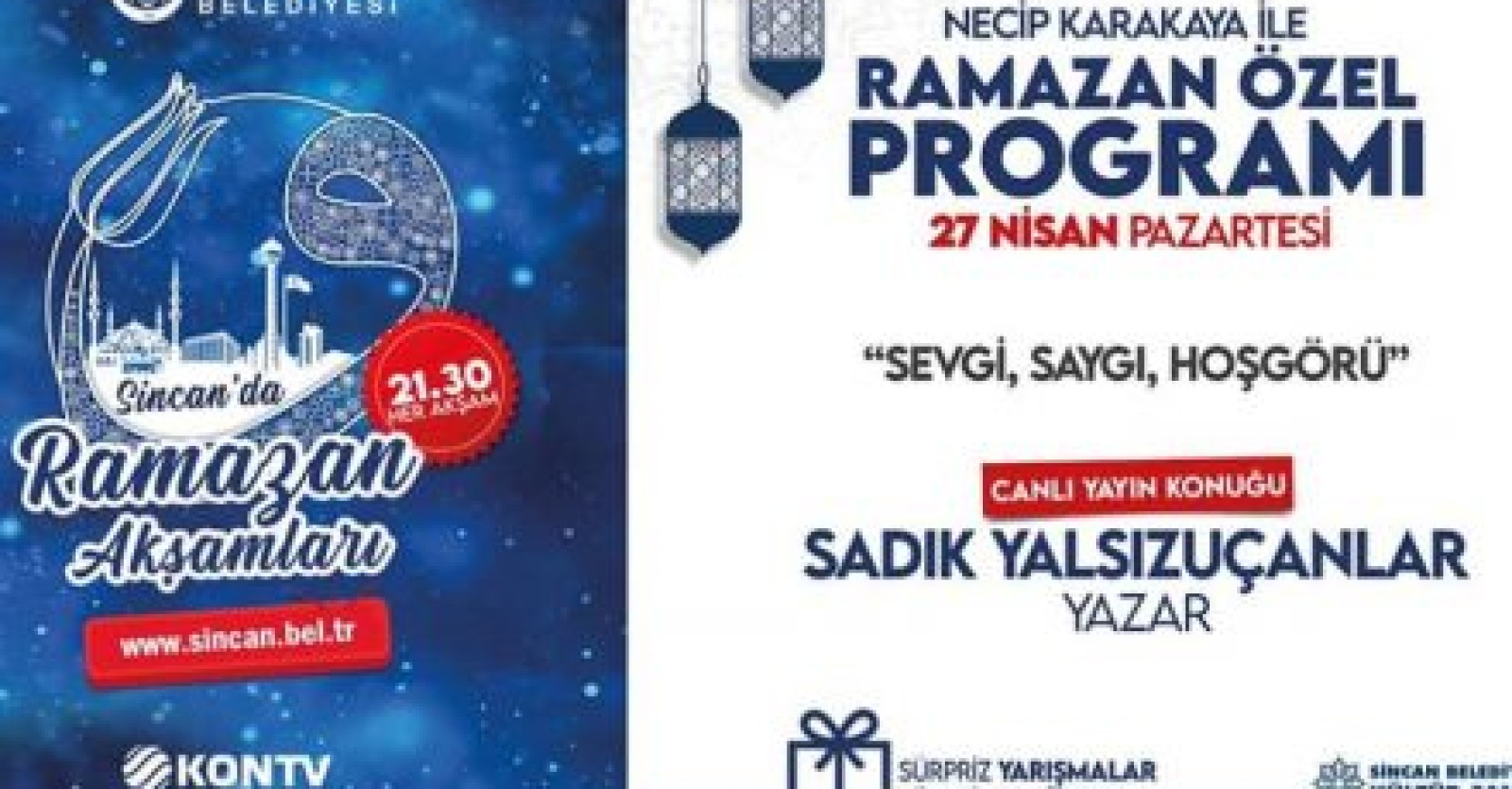 “Sevgi, Saygı ve Hoşgörü” konularının yer alacağı canlı yayınımızı 21.30’da KON TV ve sincan.bel.tr izleyebilirsiniz.